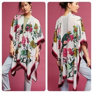 Anthropologie Velvet Ruana Kimono Floral Print Size OS